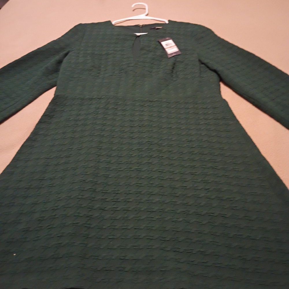 Tommy Hilfiger Dark Green Textured Long Sleeve Dress